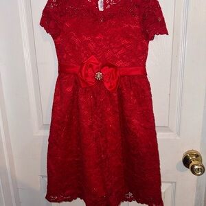 Rare Editions Red Lace Kids Dress with Bow